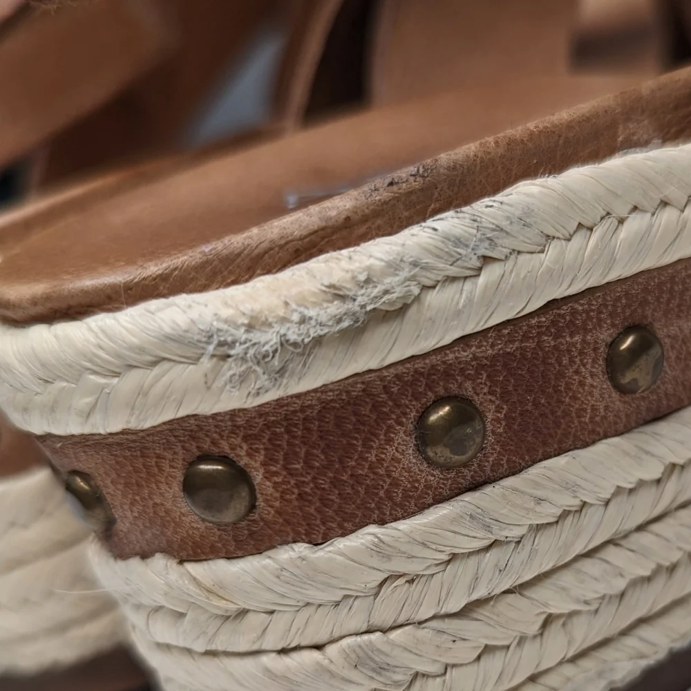 Antelope low studded wedge heel espadrille brown tan leather EU size 37